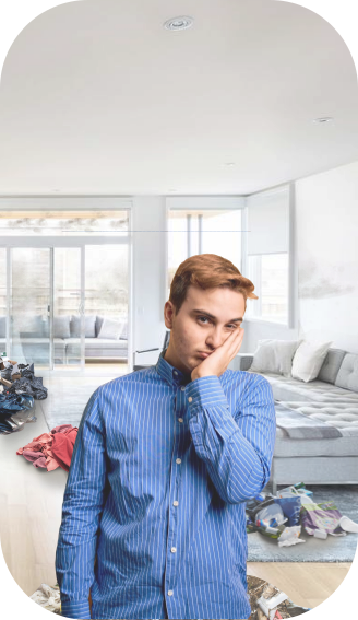 Young handsome man thinking about cleaning his house